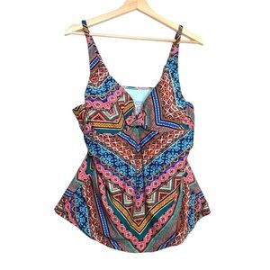 Time And Tru Women’s Tank Adj Straps Cross Front Design Multi Color Sz XL 16-18